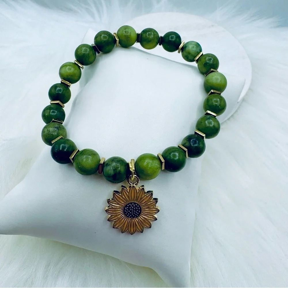 Go Green Sunflower Beaded Bracelet Charm